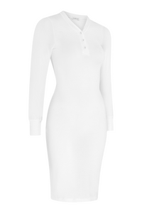 Button Down Henley Dress - White - Narvvi